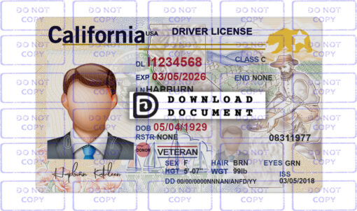California Driver License template v1