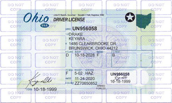 Ohio Driver License Template