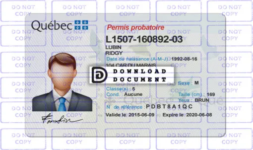 Quebec Driver License Template