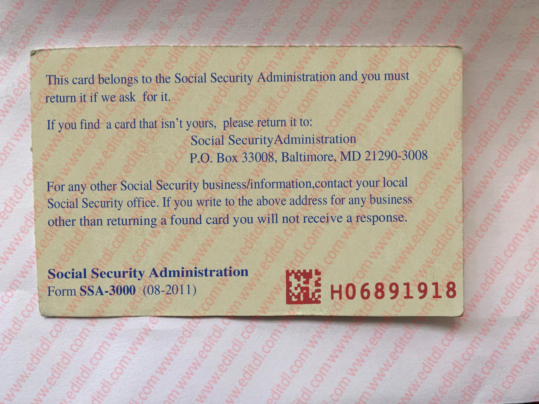 Social Security Card Template Front And Back editssc