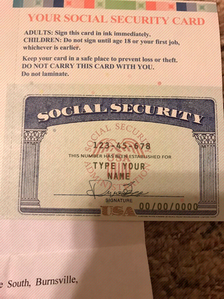 For Work Social Security Card Template
